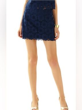 Lilly Pulitzer Tate Skirt True Navy Jumbo Crosshatch Eyelet.